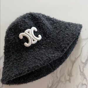 Shearling Bucket Hat with White Logo